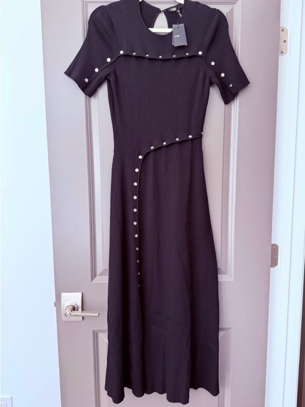 Maje Black Ribbed Maxi Dress